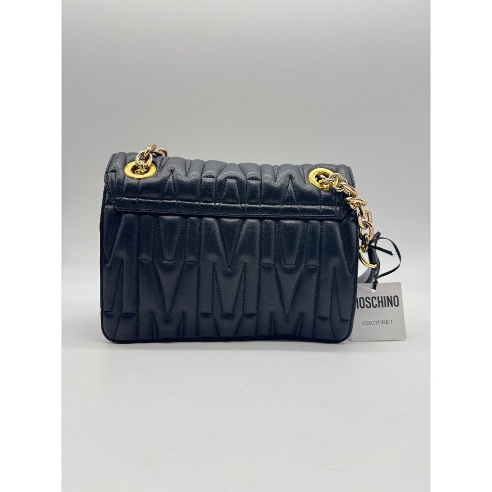 MOSCHINO monogram logo quilted leather convertible shoulder bag + Dust bag BLACK - Picture 6 of 16